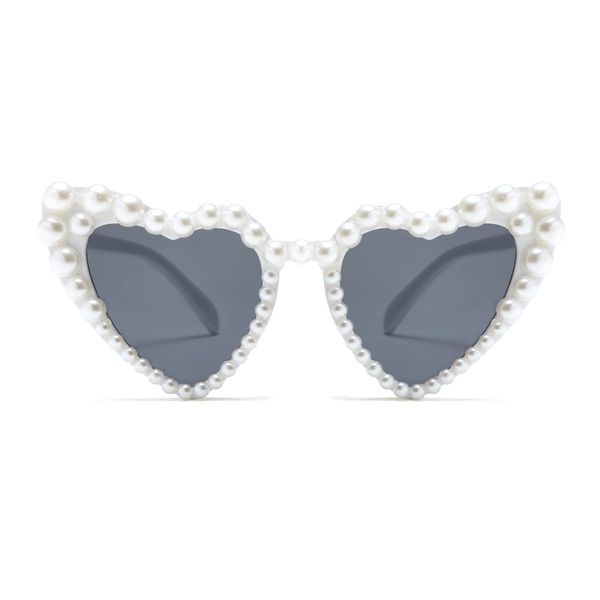 Long Keeper Heart Shaped Pearl Sunglasses for Women Love Heart Sunglasses Vintage Fashoin Cat Eye Sun Glasses Party Festival Sunglasses UV400