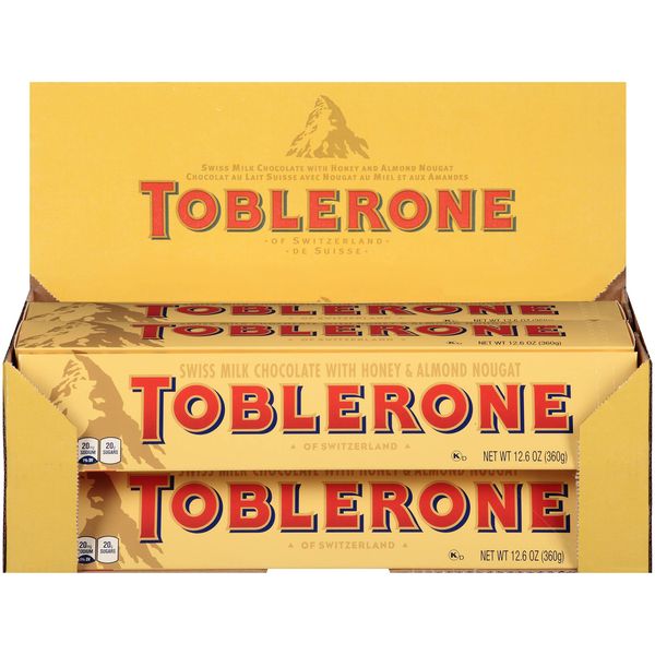 Toblerone Swiss Milk Chocolate Candy Bars with Honey and Almond Nougat, 10 - 12.6 oz Bars