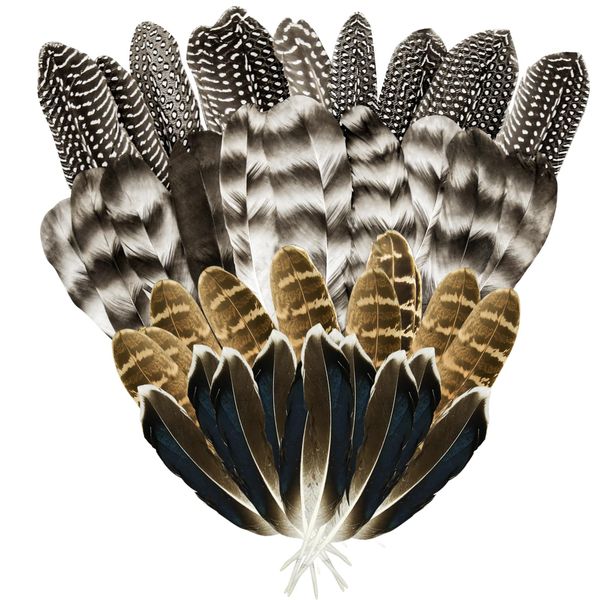 40Pcs Turkey Feathers for Crafting, Natural Pheasant Feathers Hat Feathers, 4 Style Mixed Craft Feathers Spotted Feathers for Floral Arrangements DIY Wedding Party Wedding Decorations, Craft Supplies