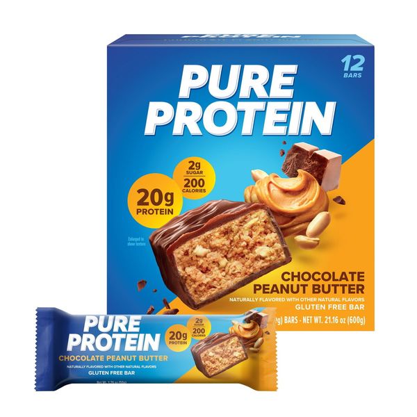 Pure Protein Bars, Chocolate Peanut Butter, Gluten Free, 1.76 oz, 12 Ct