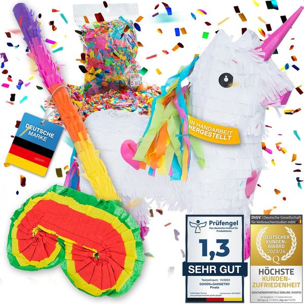 Pinata Party Decoration for Filling XXL Set with Confetti, Stick & Mask; Fill with Sweets for Children's Birthday Wedding Party Celebrations (Unicorn + Stick & Eye Mask)