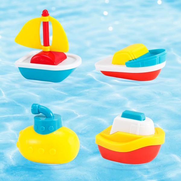 Toy Boat Bath Toys for Toddlers 1-3, Set of 4, Floating Toy Boats for Bathtub, Kids Pool Toys for Outdoor Water Play, Mold Free Shower Water Table Pool Beach Toys, Ideal Christmas Birthday Gift