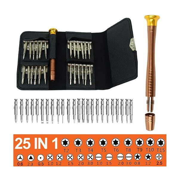 25 Set Mini Screwdriver Set Kit Bits Multi Small Precision Hex Torx Star Repair Tool Leather Case for Mobile Phone, PC Laptop, Watch, Computers, Electronic Workshops,Glasses