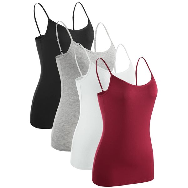 Ymmchy Damen Unterhemden Leibchen Tank Tops Spaghettiträger Verstellbare 4-Pack Black/Gray/White/Wine Red S