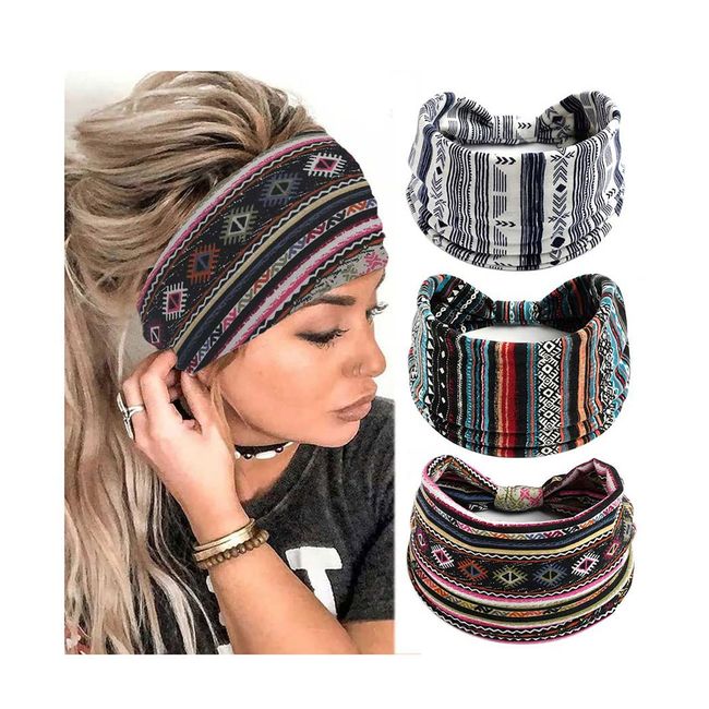 Catery Boho Headbands Knotted Wide Turban Headband Twist Head Bands Hair Band Bohemia Workout Head Wraps for Women and Girls Pack of 3