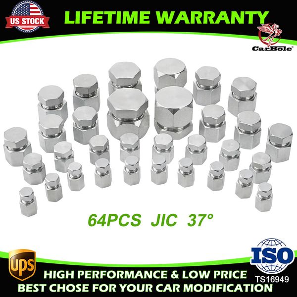 64pcs 37 Degree JIC Cap & Plug Assortment Fitting Kit Dash Sizes 4 6 8 10 12 16