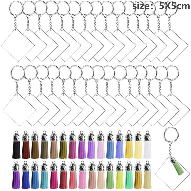 120Pc Acrylic Keychain Blanks with Tassels Kit Bulk Circle Disc for DIY  Crafting