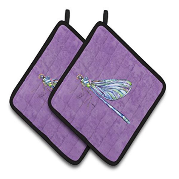 Caroline's Treasures 8865PTHD Dragonfly on Purple Pair of Pot Holders 7.5HX7.5W Multicolor Caroli