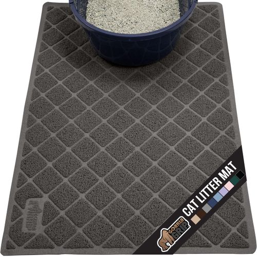 GORILLA GRIP Cat Litter Box Mat, Water Resistant, US Designed Kitty Litter Trapping Mats, Easy to Clean, Scatter Control, Less Mess and Clean Floors, Kitten Supplies for Indoor Cats, 30x20 Dark Gray