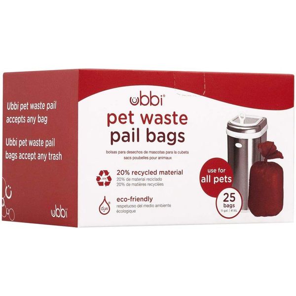 Ubbi Pet Waste Pail Bags, Cat Litter Box Cleaning Solution, Red 25ct Value Pack