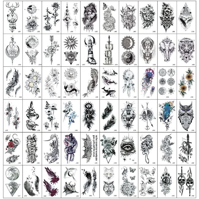 60 Sheets Temporary Tattoo for Adults and Kids, Long Lasting Tattoo Stickers for Women Waterproof, Fake Tattoos That Look Real and Last Long