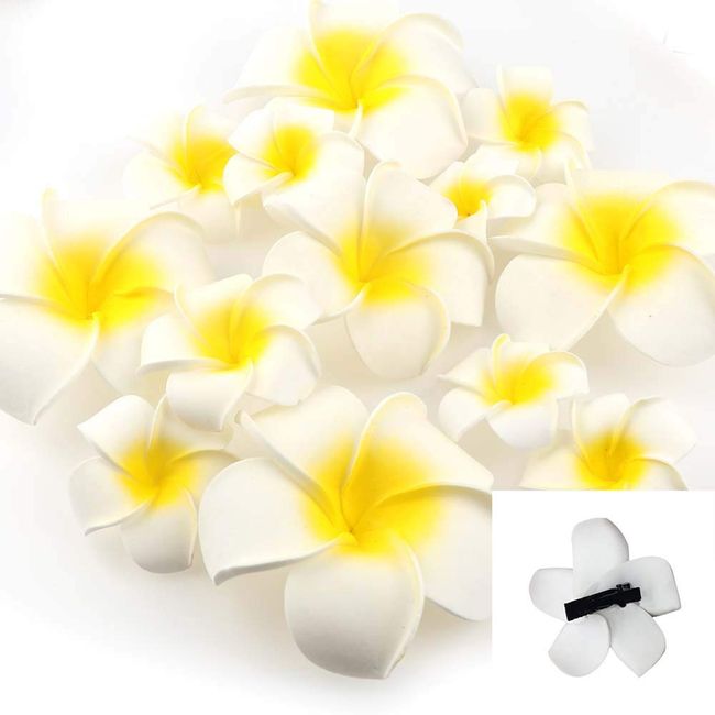 Yesallwas Hair Clips, Pins, Plumeria, Artificial Flowers, 3.5 inches (9 cm), Set of 20, White Hair Clips, Pins, Plumeria, Hair Ornaments, Flowers, DIY Handwork, Wedding, Party, Decoration, Photo Props