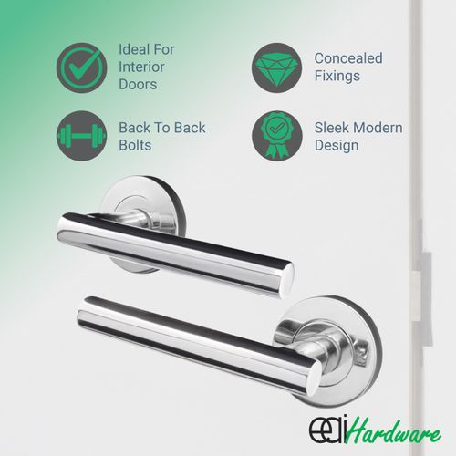 EAI Internal Door Handle Polished Chrome | 1 Pair Silver Lever on Rose Round Handles | Oliena Range