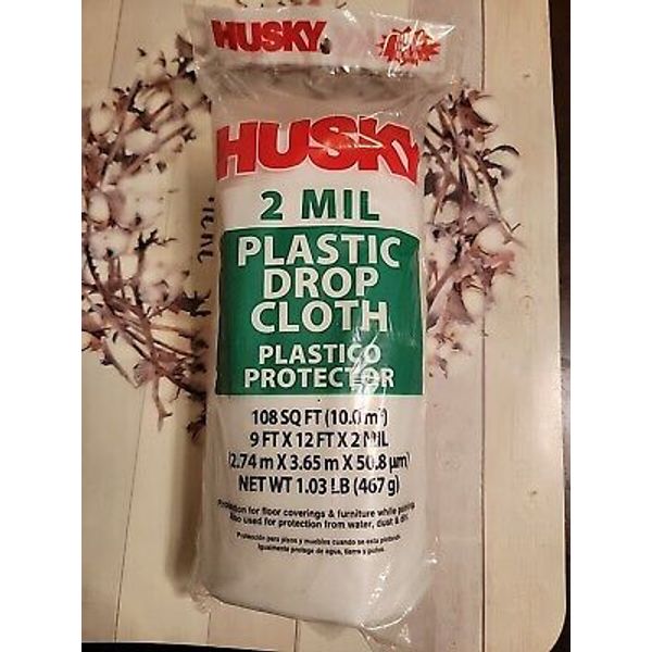 Husky DCHK-2 Drop Cloths 9x12 2 Mil 145-2424 108 Sq Ft Floor Protection Plastic