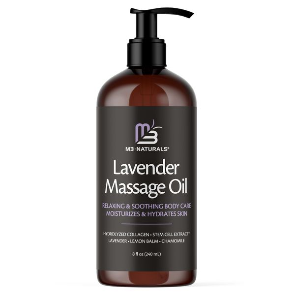 Lavender Massage Oil with Collagen and Stem Cells - Skin Tightening Massage Oil for Massage Therapy and Instant Absorption Cellulite Oil for Bum Thighs and Belly by M3 Naturals