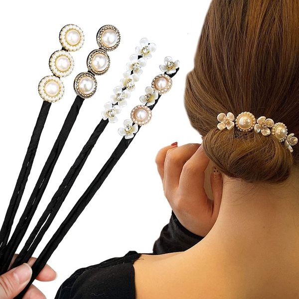 4 Stück Perle Blumen Haar Dutt Maker Damen Donut Hair Bun Maker Haarnadel Haarknoten Maker Haarhalter Haar Styling Werkzeug,Haarknoten Former Set für Kinder Mädchen Frauen