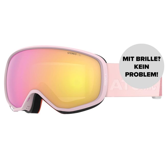 ATOMIC COUNT S STEREO Skibrille - Rose - Klare Sicht & Blendschutz - Hochwertige Verspiegelung - Brille mit Live Fit Rahmen - Over The Glasses-kompatibel für Brillenträger