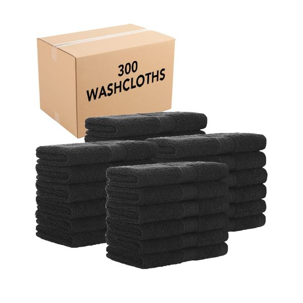 Arkwright True Color Wash Cloths Bulk - (Case of 300) Lightweight Absorbent Bathroom Towel, Quick Dry Linen, Perfect for Home, Resort, Spa, and Shower, 12 x 12 in, Black