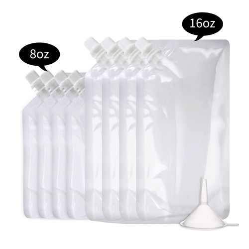 OHMAXHO Alcohol Pouches for Liquor,Reusable Drink Pouches for Adults Alcohol Drinking Flasks,Concealable Plastic Liquor Bags with Funnel,Plastic Travel Flasks (8OZ4 + 16OZ4)