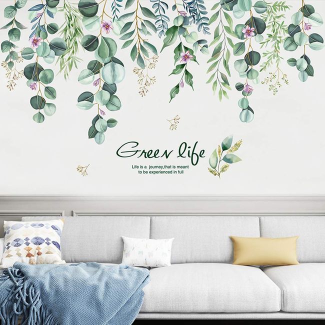 Fujitoya Wall Sticker Green Leaves Plants Scandinavian Poster DIY Modern Art Wallpaper