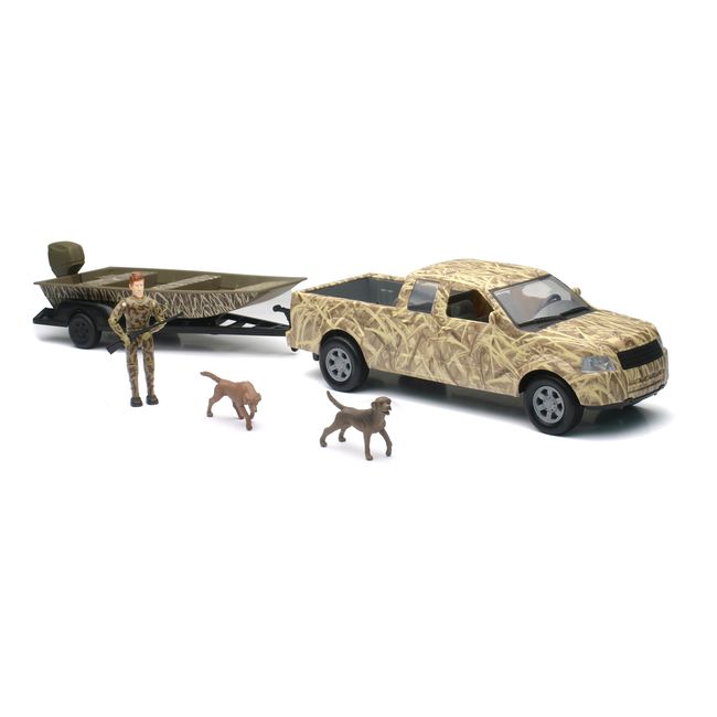New-Ray Camo Pick Up Truck with Jon Boat and Trailer