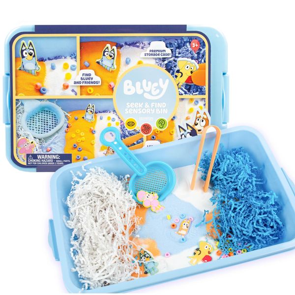 Horizon Group USA Official Bluey Seek & Find Sensory Bin, Ready-to-Use Sensory Toys, Sensory Bin for Kids with Lid, Play Sand, Scoops & Tongs, Exclusive Bluey Toys, Sensory Toys for Toddlers 3-4