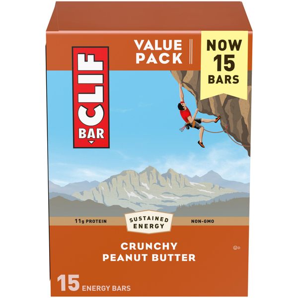 CLIF BAR - Crunchy Peanut Butter - Made with Organic Oats - 11g Protein - Non-GMO - Plant Based - Energy Bars - 2.4 oz. (15 Pack)