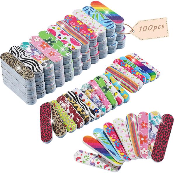 100 Pcs Double Sided Disposable Nail File Set for Home Salon Use, Bulk Emery Mini Files, Fashion Nail Tools