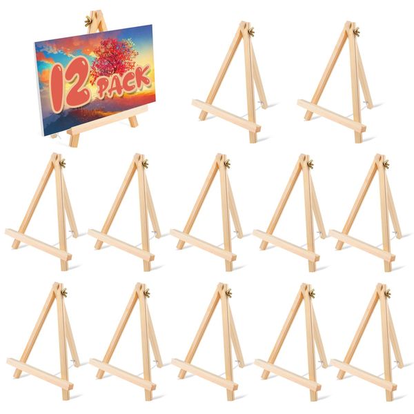 12 Pack 9 Inch Wood Easels, Easel Stand for Painting Canvases, Tripod, Kids Student Tabletop Easels for Painting, Art Craft Painting Easel Stand for Artist Adults Students