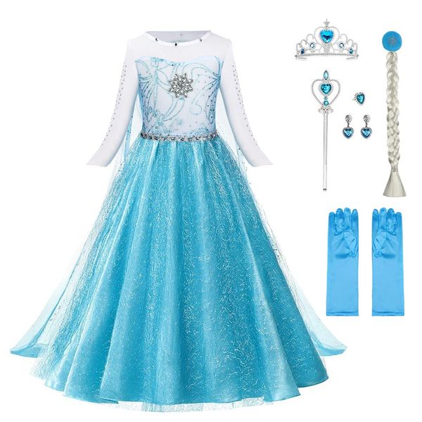 URAQT Princess Dress Costume for Girls Birthday Party Dress Up Queen Cosplay Costume with Crown Wand Gloves Accessories