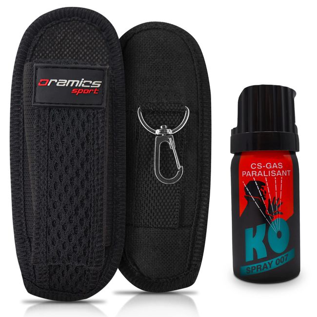 Oramics Gürteltasche mit Karabinerhaken inkl. 40ml KO CS-Gas Paralisant Spray KO-007 hochdosiert effektiv zuvrelässig und Immer griffbereit - Tierabwehr CS-Reizstoff Verteidigungsspray (1x Set)