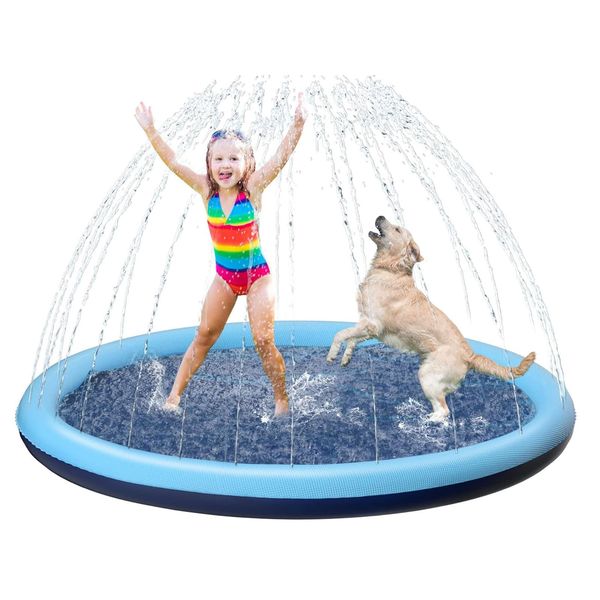 CHAWONER Dog Pool Splash Pad, 100cm/39in Anti-Slip Dog Sprinkle Splash Pool, Foldable Inflatable Puppy Splash Sprinkler Pad, Outdoor Dog Sprinkler Play Mat for Summer Garden Beach Backyard