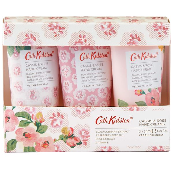 Cath Kidston Beauty Freston Cassis and Rose Hand Cream Trio Gift Box Travel Size, 3 x 30 ml