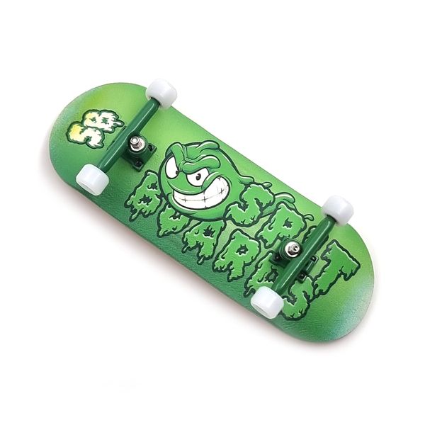 SPITBOARDS 34mm x 96mm Pro Fingerboard Set-Up (Complete) | Real Wood Deck | Pro Trucks with Lock-Nuts and Pro Bushings | Polyurethane Pro Wheels with Bearings | Logo (Green Version)