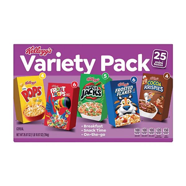 Kellogg's Cold Breakfast Cereal Single Serve Kid Snacks Variety 25 pk NO SHIP CA