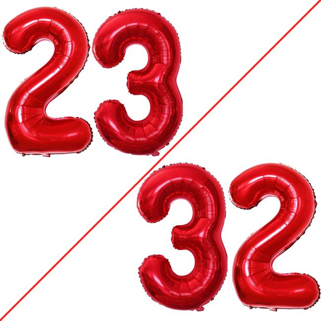 GOER 42 Inch Red Number 23 Number 32 Balloons,Jumbo Foil Helium Balloons for 23th or 32nd Birthday Party Decorations and Anniversary Event