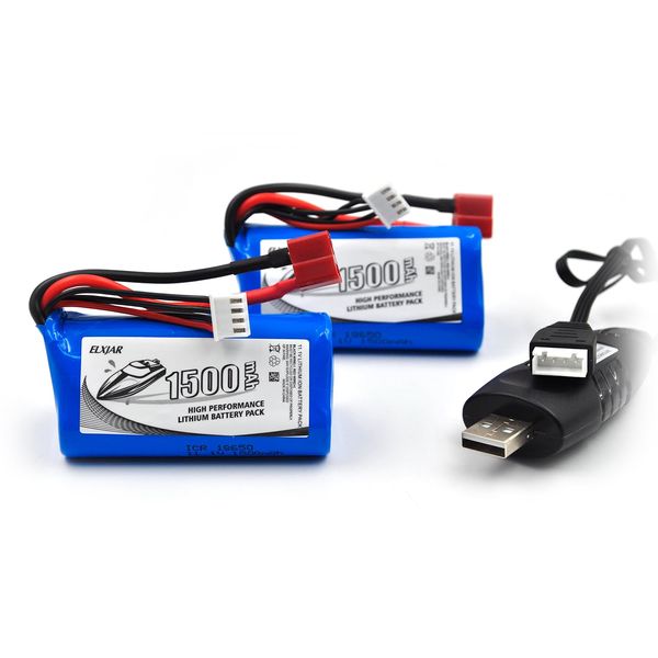 elxjar (2-Pack) 11.1V 1500mAh T Plug Lithium Battery for R608 2104 210E 200E Brushless High Speed Water Cooling RC Speedboat Electric RC Boat Model Tumbler Toy Boat Battery