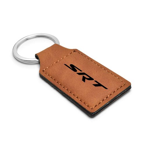 iPick Image Compatible with Dodge Jeep SRT Logo Rectangular Brown Leatherette Key Chain