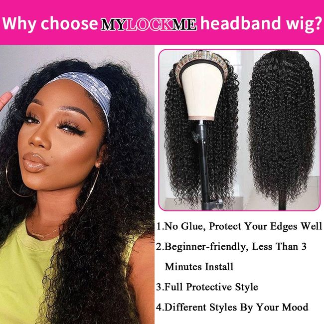 Curly Wig Head Band Wig Human Hair Curly Head Band Wigs Glueless Full  Machine