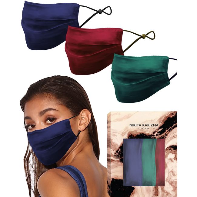 KARIZMA Beverly Hills Silk Face Mask 3 Pack. Jewel Tones Fashionable Designer Face Mask for Women. Washable Fabric Face Mask Reusable Facemask. Real Mulberry Silk Masks, Luxury Fashion Masks for Women