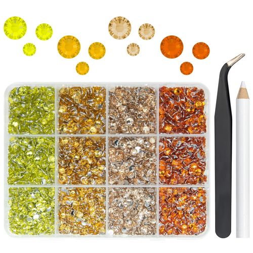 qiipii Resin Rhinestones for Crafting 3mm 4mm 5mm 4 Color Yellow Champagne Golden Orange Flatback Crystal Resin Gems Stones Bulk Non-Hotfix Crystals Diamonds for Nails Face Makeup Tumblers DIY Crafts