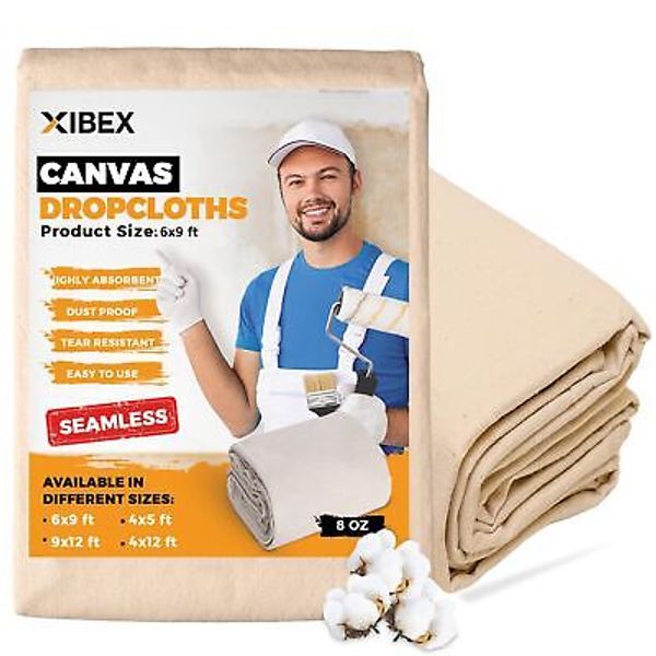 Canvas Drop Cloth For Painting 6x9 Ft With Thick Texture | Sturdy Multipurpose