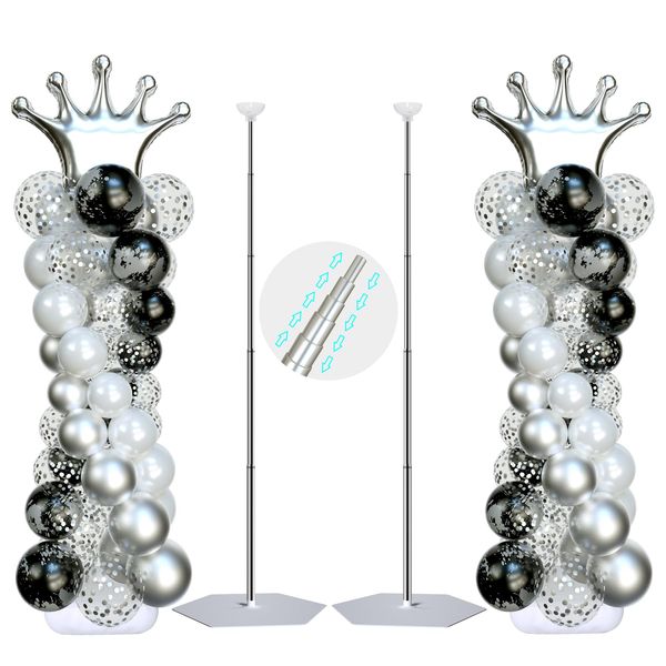 SINBEE Balloon Arch Stand, Balloon Arch Kit of 2, 7 Feet Height Adjustable Metal Balloon Column Stand for Party Decorations Wedding Birthday, Graduation Party Decoration, Baby Shower, Silver