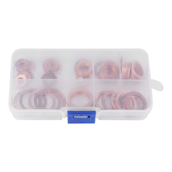 Copper Washers, Sump Plug Washer Set, Solid Copper Sealing Washers Assortment Kit, Oil Drain Plug Gaskets with Storage Box (80Pcs)