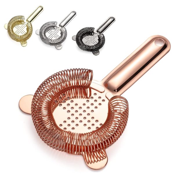 Cocktail Strainer, Mixing Strainer, Cocktail Mixing Glass, Standard, Commercial Use, Absinthe Spoon with Ears, Bar Tools, 6.5 x 3.3 inches (16.5 x 8.5 cm), Rose Gold