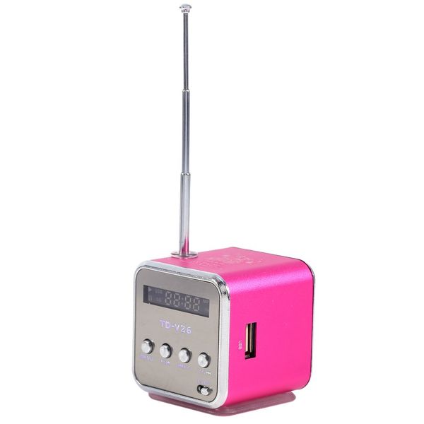 Portable Radio Retro, Radio Billig Td V26 Small Radios Mains And Battery Operated Mini Speaker Music Player FM Radio Fashion Support TF Card And U Disk (Pink)