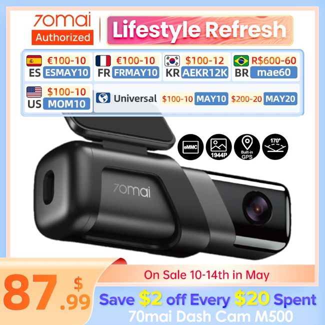 70mai Dash Cam M500 1944P 170FOV Car DVR Dash Camera Recorder GPS ADAS 24H