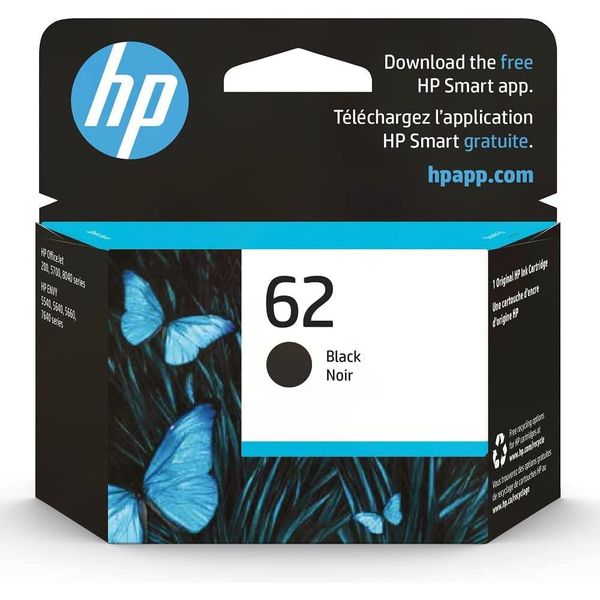 HP 62 Black Ink Cartridge | Works with HP ENVY 5540, 5640, 5660, 7640 Series, HP OfficeJet 5740, 8040 Series, HP OfficeJet Mobile 200, 250 Series | Eligible for Instant Ink | C2P04AN