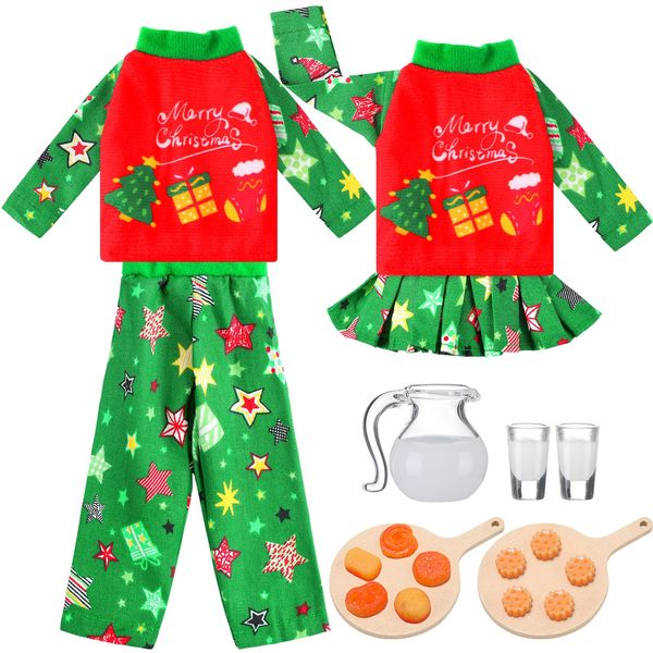 Hungdao Christmas Elf Accessories Mini Elf Doll Baker Outfit Set Include Apron Hats Rolling Pin Egg Cookie Tray Set Mixing Bowl for Xmas Elf Doll Decorations, Doll is Not Included (Elegant Style)