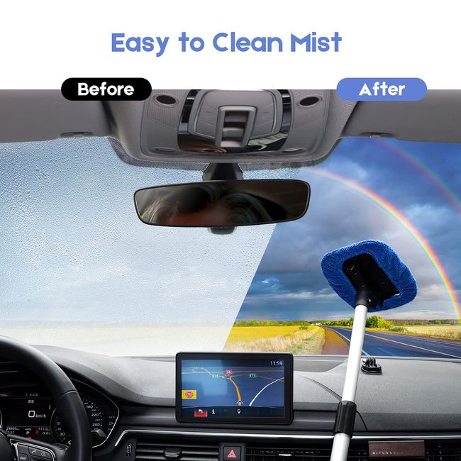 AstroAI Windshield Cleaner, Microfiber Car Window Cleaner with 4 Reusable and Washable Microfiber Pads and Extendable Handle Auto Inside Glass Wiper